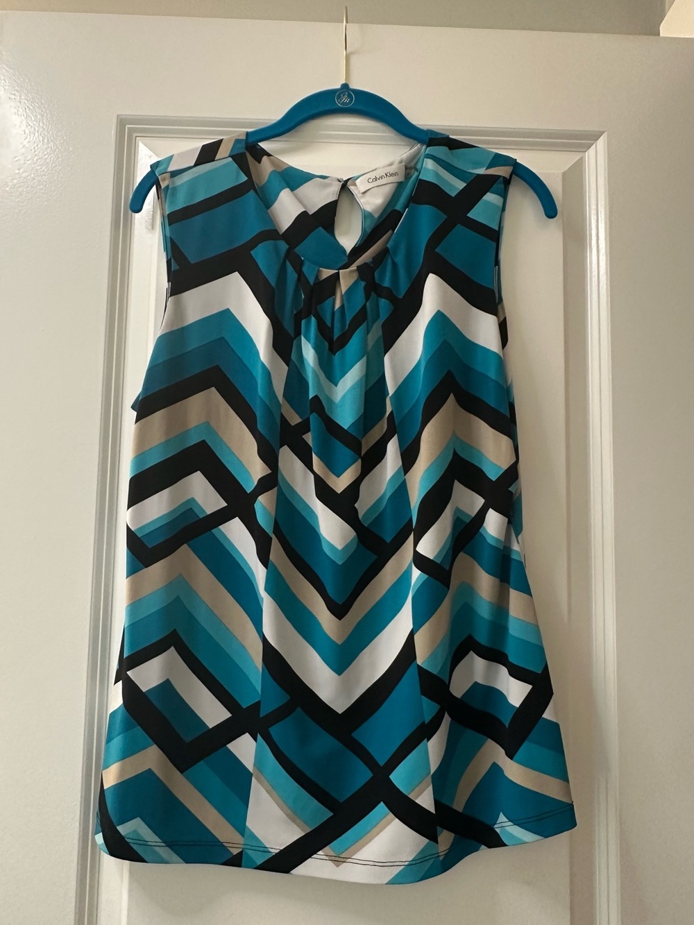 Calvin Klein Teal and Black Geometric Sleeveless Camisole